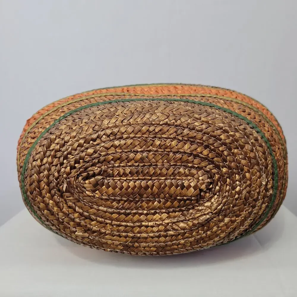 Vintage 90s Striped Straw Shoulder Hand Bag Multicolor Boho Beachy Vacation, New